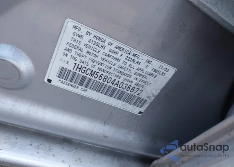 2004 Honda Accord 2.4 Ex z USA, uszkodzony, nr VIN 1HGCM56804A036672